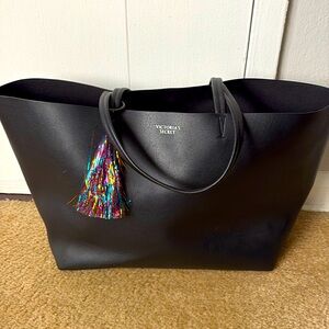 Victoria’s Secret Large Black Bag Tote with Metallic Tassel -Gently Used